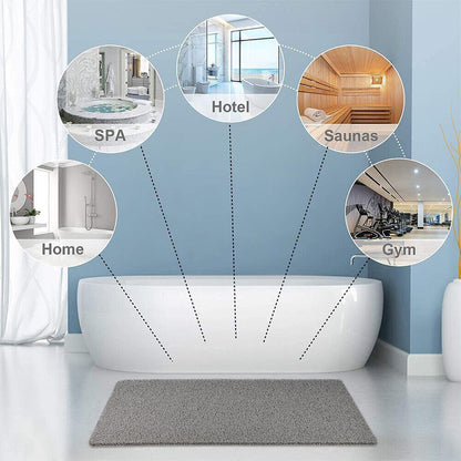 "Tappetino doccia antiscivolo Aqualuxe grigio, superficie luffa, sistema drenaggio igienico, comfort spa per ogni doccia."