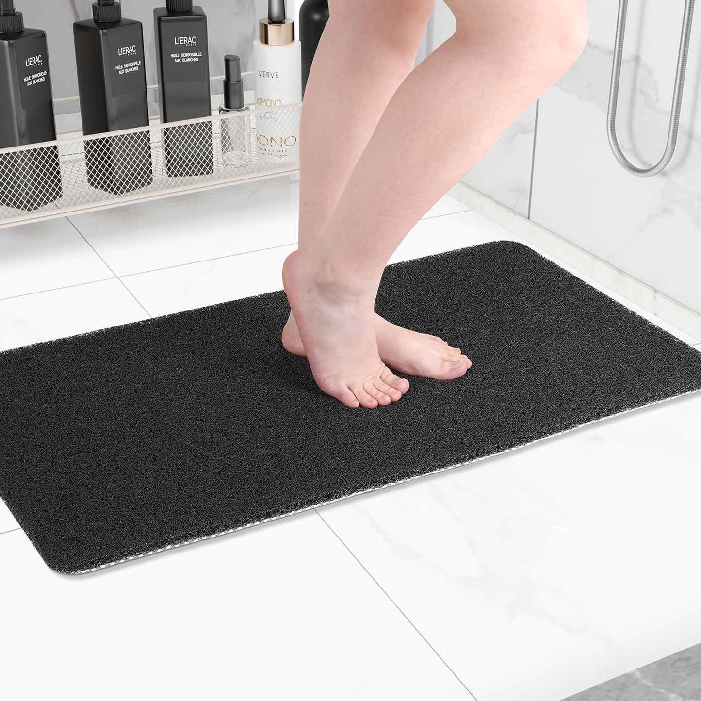 "Tappetino doccia antiscivolo blu con texture tipo loofah, rapida asciugatura, sicuro e resistente alla muffa per bagno"