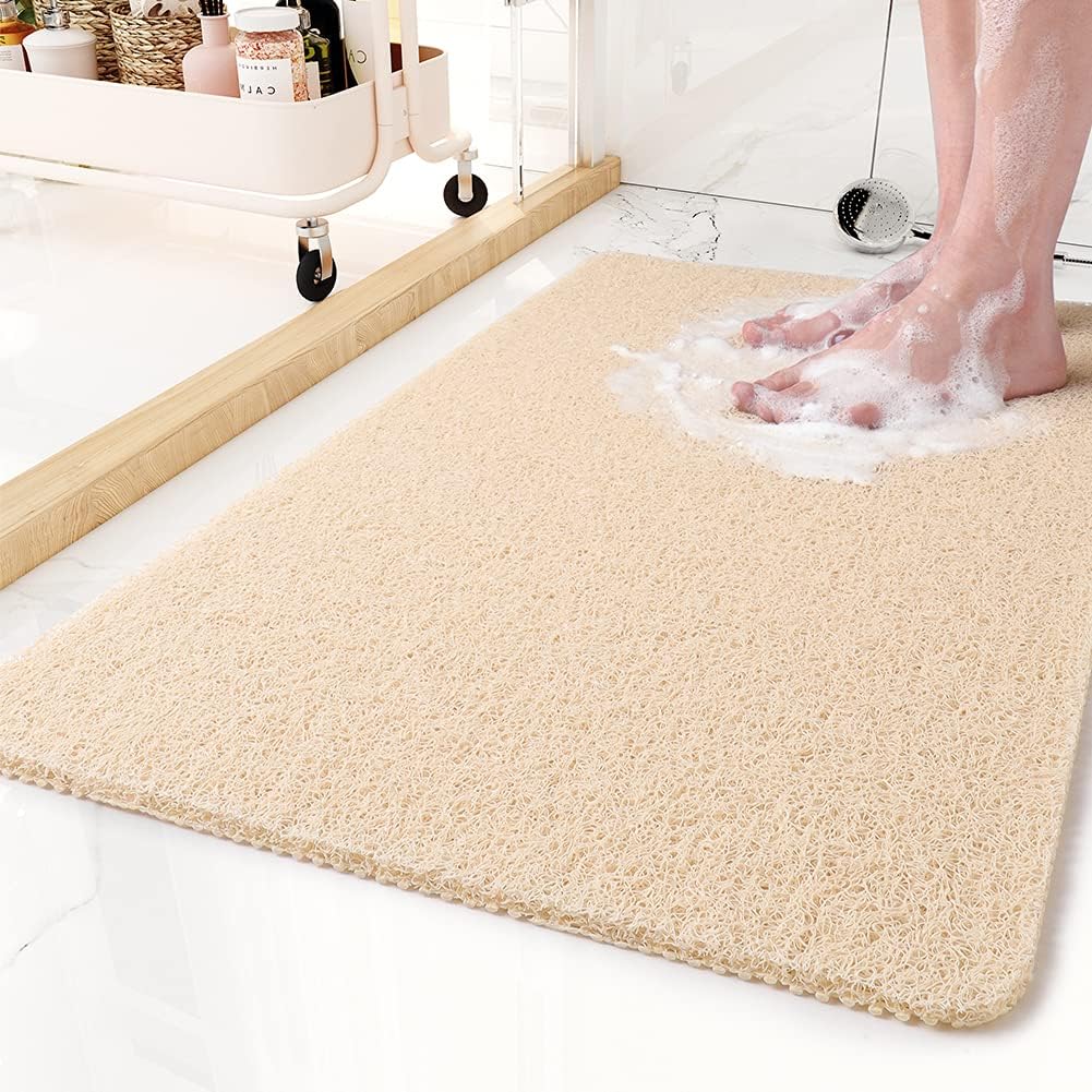 "Tappetino doccia antiscivolo blu con texture tipo loofah, rapida asciugatura, sicuro e resistente alla muffa per bagno"