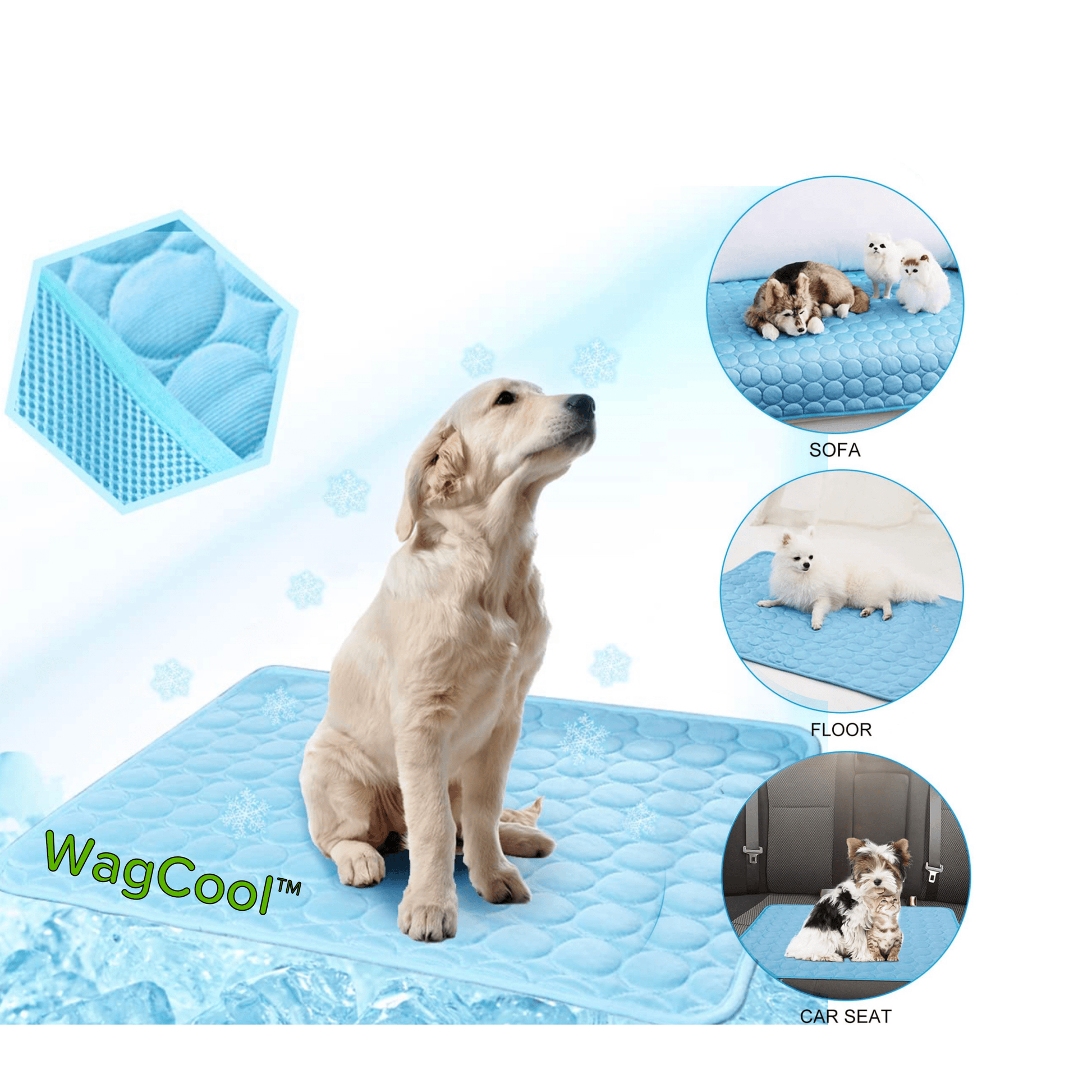 "Tappetino raffrescante per cani unisex, blu, leggero, pieghevole, per interni ed esterni, tessuto Ice-Silk, 100% lavabile."