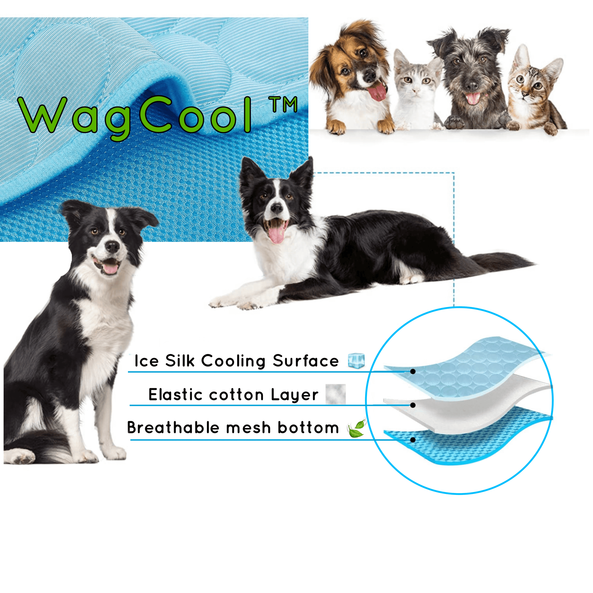 "Tappetino raffrescante per cani unisex, blu, leggero, pieghevole, per interni ed esterni, tessuto Ice-Silk, 100% lavabile."