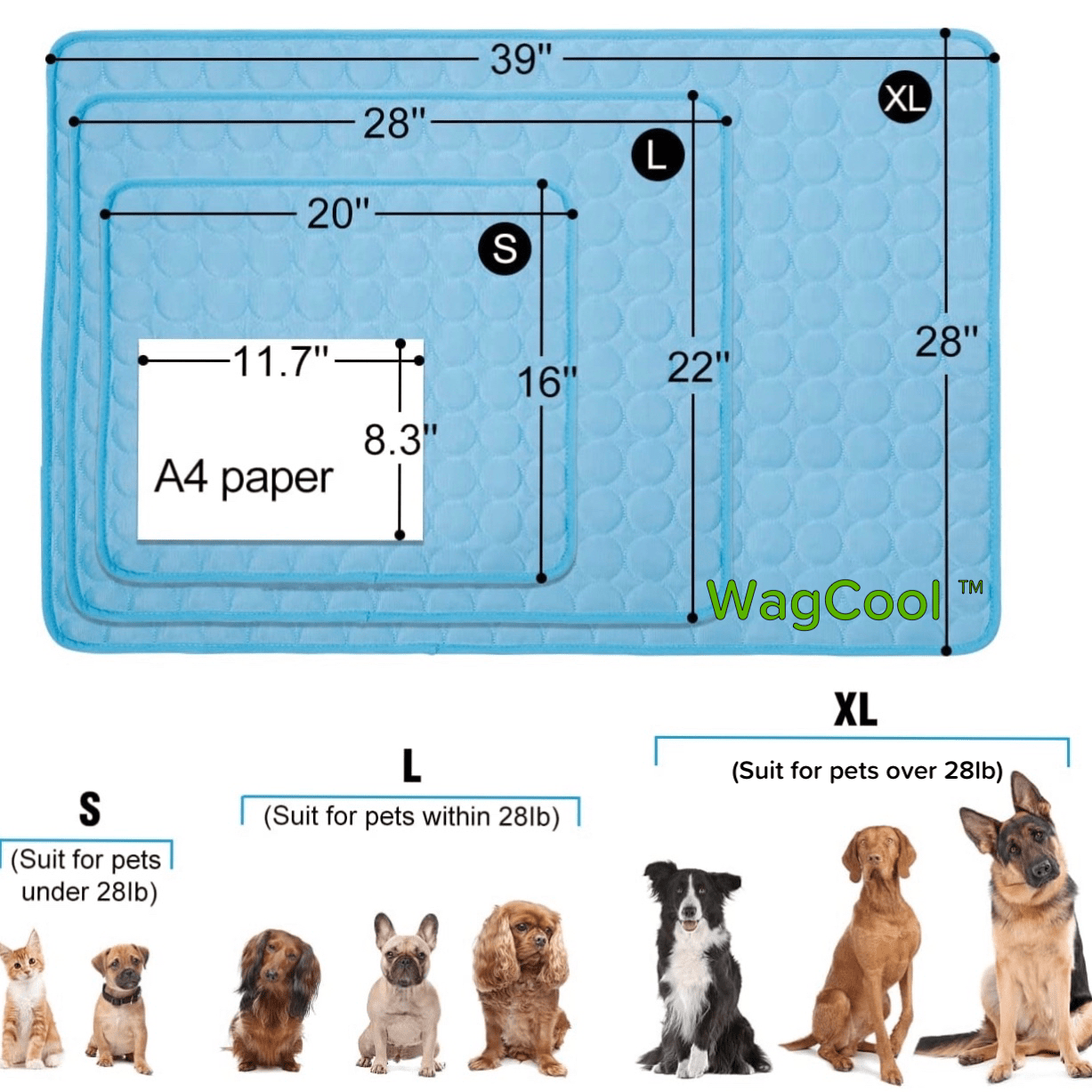 "Tappetino raffrescante per cani unisex, blu, leggero, pieghevole, per interni ed esterni, tessuto Ice-Silk, 100% lavabile."