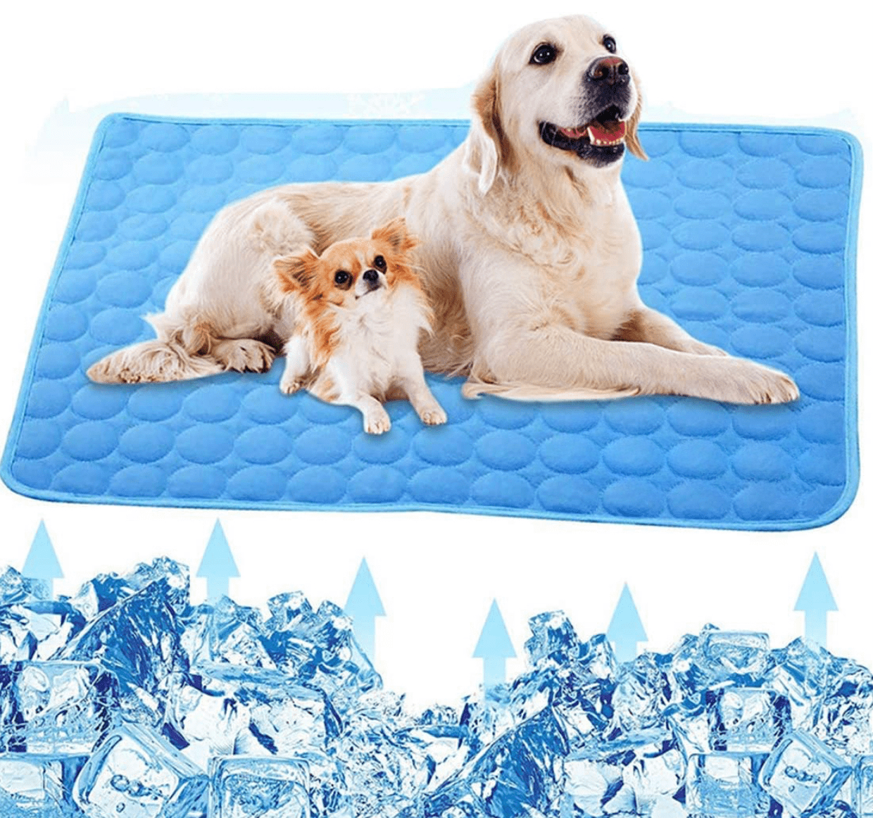 "Tappetino raffrescante per cani unisex, blu, leggero, pieghevole, per interni ed esterni, tessuto Ice-Silk, 100% lavabile."
