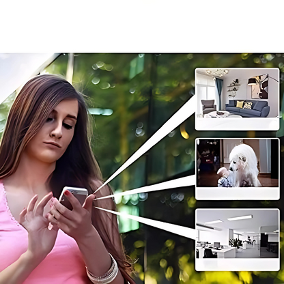 "Telecamera di sicurezza HD wireless bianca per interni, design compatto 30mm, video 1080P, controllabile via app mobile."