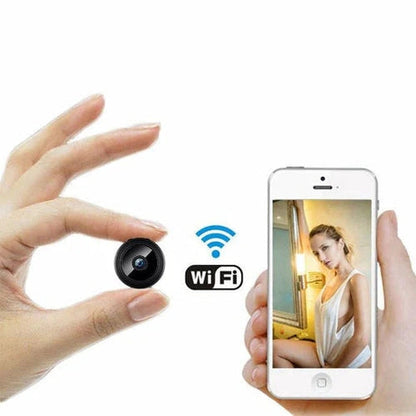 "Telecamera mini HD 1080P con Wi-Fi, design compatto, visione notturna con LED infrarossi, angolo di visione 150°"