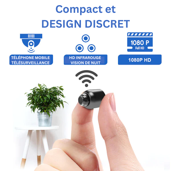 "Telecamera sicurezza Full HD, visione notturna, design compatto, obiettivo 160°, ideale casa e ufficio, controllo remoto."