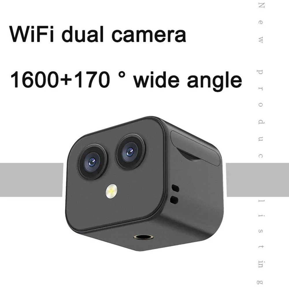 "Telecamera Wi-Fi 4K con doppia fotocamera, obiettivo grandangolare, colore nero, design magnetico, senza fili"