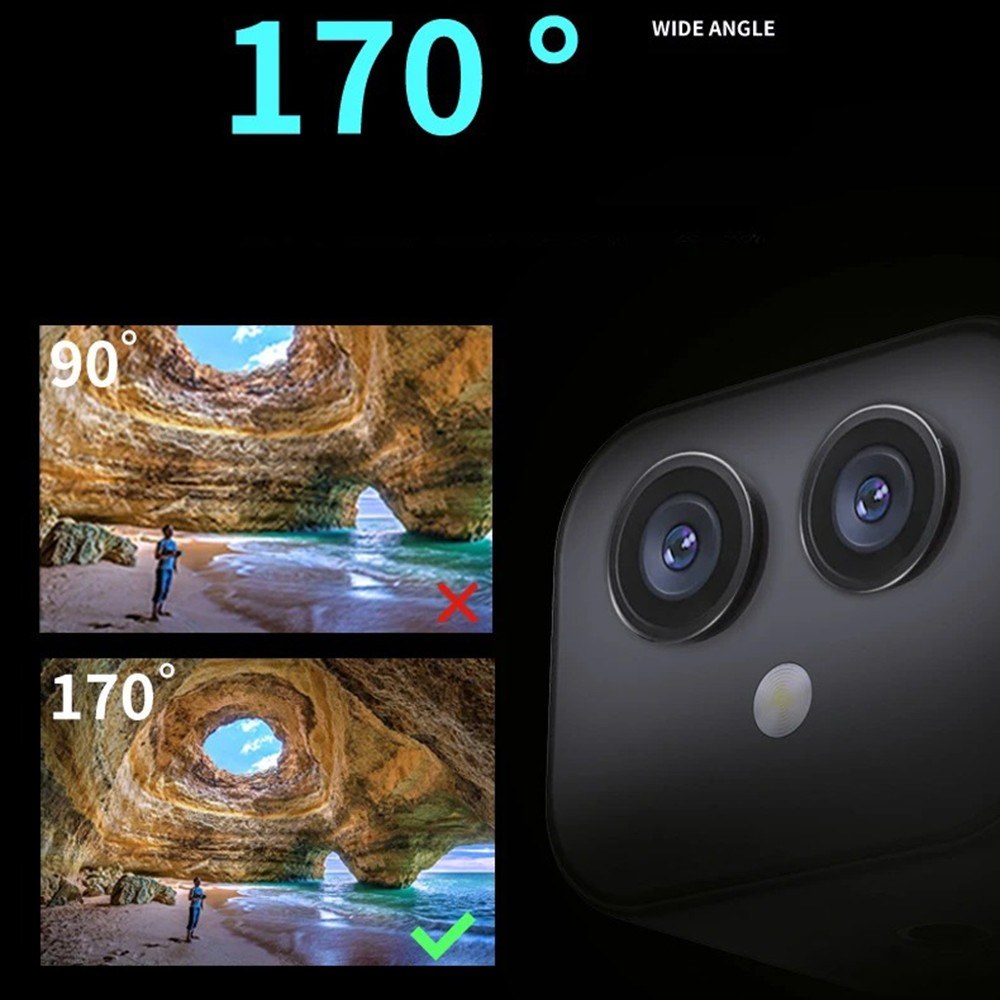 "Telecamera Wi-Fi 4K con doppia fotocamera, obiettivo grandangolare, colore nero, design magnetico, senza fili"