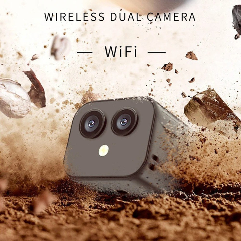 "Telecamera Wi-Fi 4K con doppia fotocamera, obiettivo grandangolare, colore nero, design magnetico, senza fili"