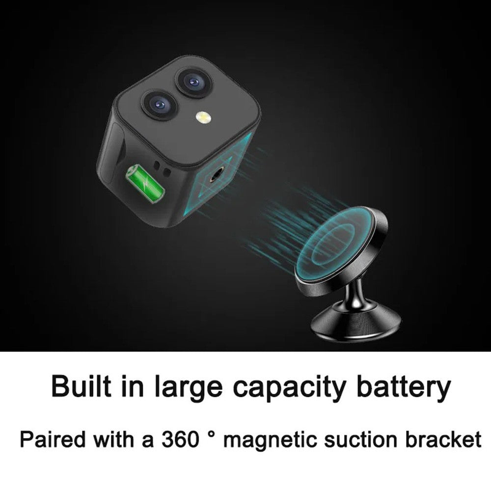 "Telecamera Wi-Fi 4K con doppia fotocamera, obiettivo grandangolare, colore nero, design magnetico, senza fili"