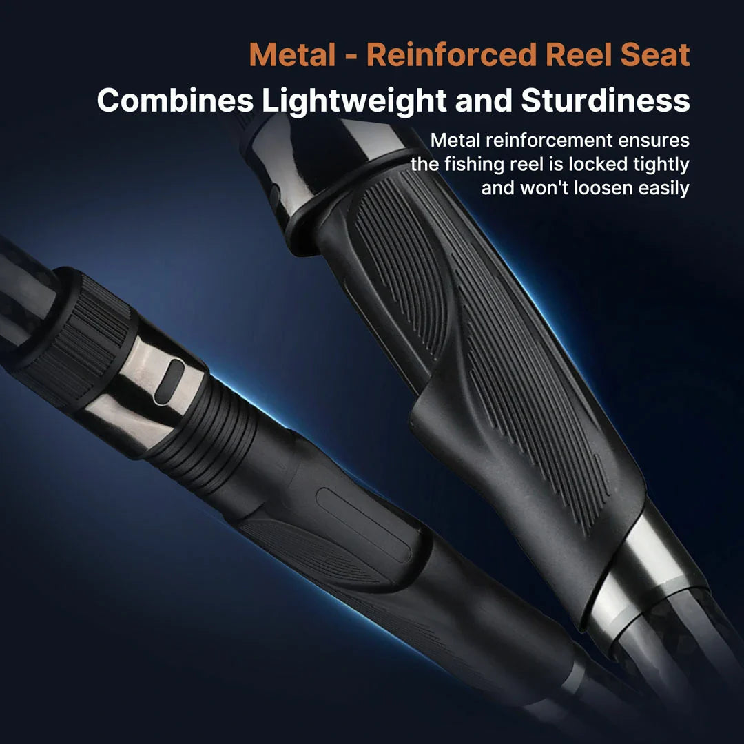 Close-up of the locking mechanism on a telescopic carbon fiber spinning rod, secure and reliable fishing gear