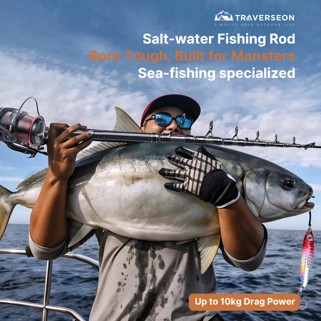 Compact telescopic carbon fiber spinning rod, collapsed state, for easy transport, durable fishing gear