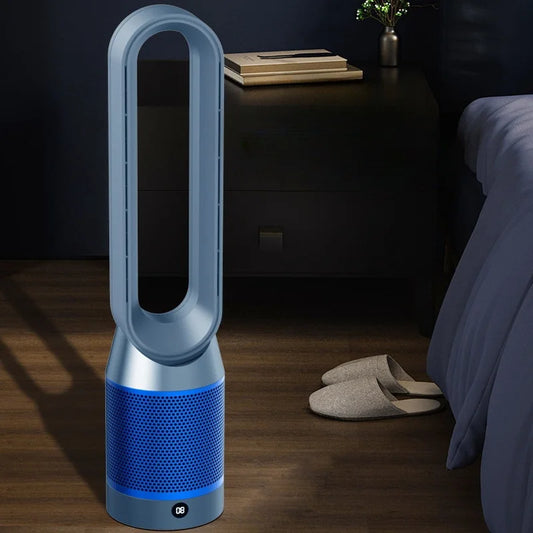 "Termoventilatore purificatore aria UV con telecomando, design moderno, perfetto per clima ideale e aria pulita in casa."