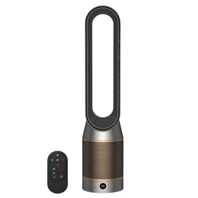 "Termoventilatore purificatore aria UV con telecomando, design moderno, perfetto per clima ideale e aria pulita in casa."