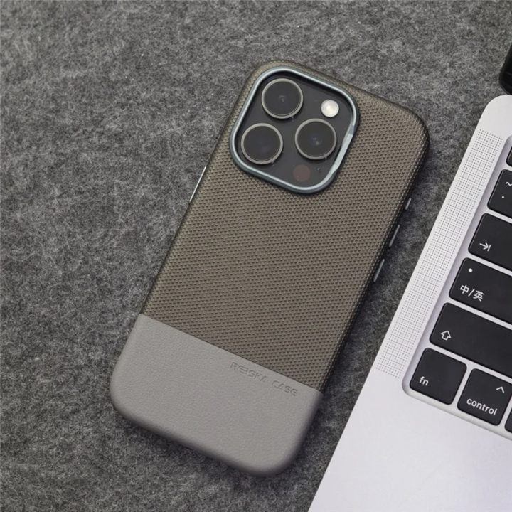 Unisex textured iPhone case, military-grade protection. Shockproof, MagSafe compatible phone accessory.