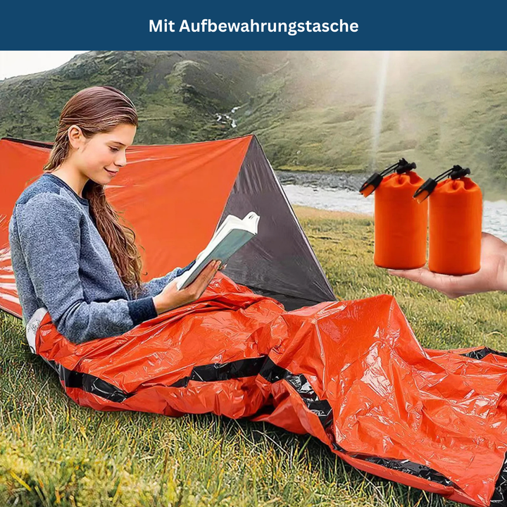 Lightweight thermal emergency sleeping bag, designed for survival, camping, and hiking safety