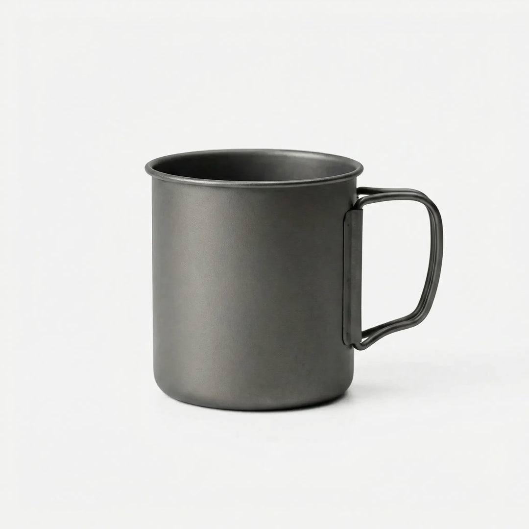 Lightweight titanium mug for backpacking & hiking. Portable with a convenient foldable handle.