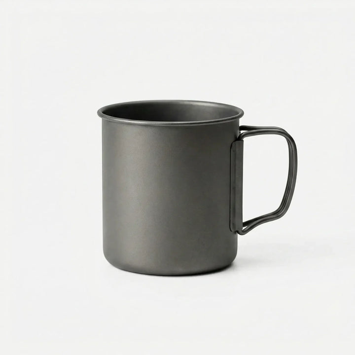 Lightweight titanium mug for backpacking & hiking. Portable with a convenient foldable handle.