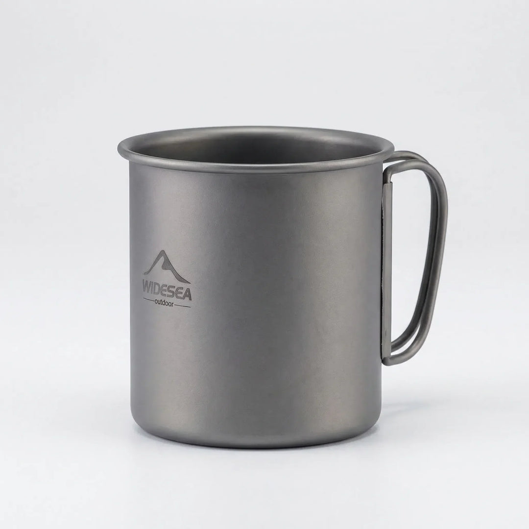 Unisex foldable titanium mug for outdoor adventures, ultralight and perfect for backpacking gear.