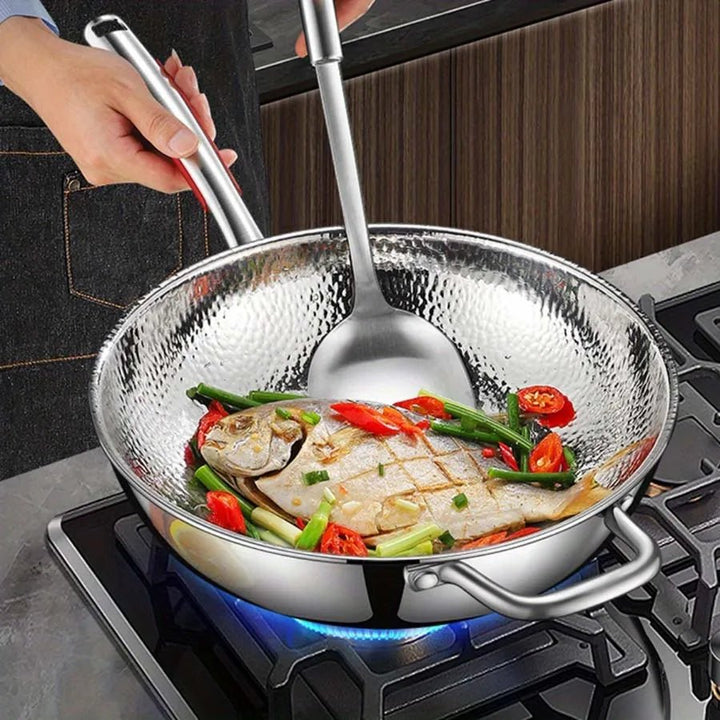 High-quality titanium wok, round bottom, induction safe. Essential non-stick cookware for healthy kitchen cooking.