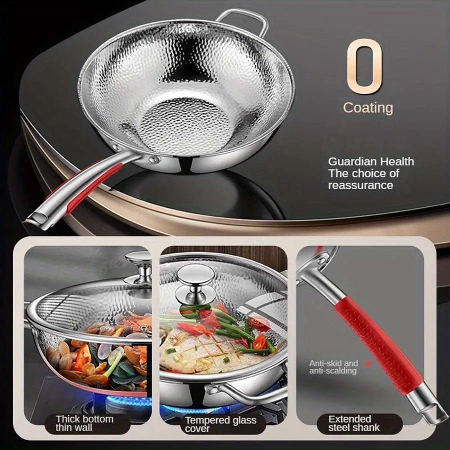 Premium titanium induction wok, featuring a round bottom and non-stick coating for versatile kitchen cooking.