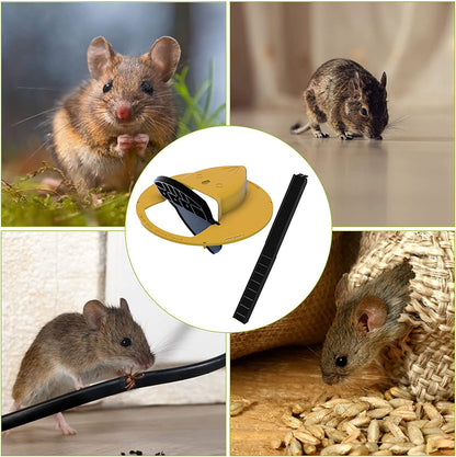 "Trappola gialla per topi umana su coperchio secchio, design sicuro e compatibile, cattura efficace senza danni."
