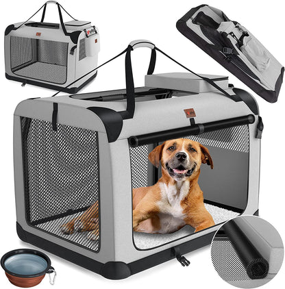 "Trasportino di lusso imbottito per gatti e cani, design pieghevole, ventilazione ottimale, colore grigio elegante, esterno r