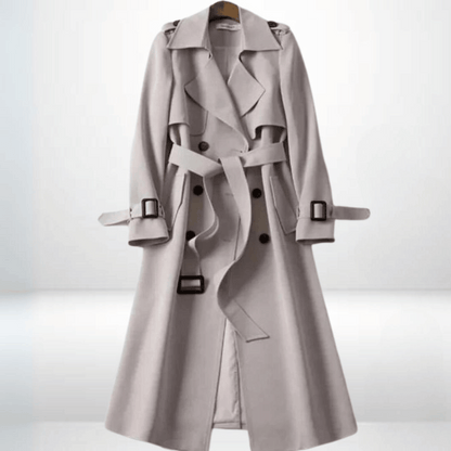 Trench da donna in cotone beige, design elegante e versatile, disponibile in colori classici. Stile raffinato e caldo.