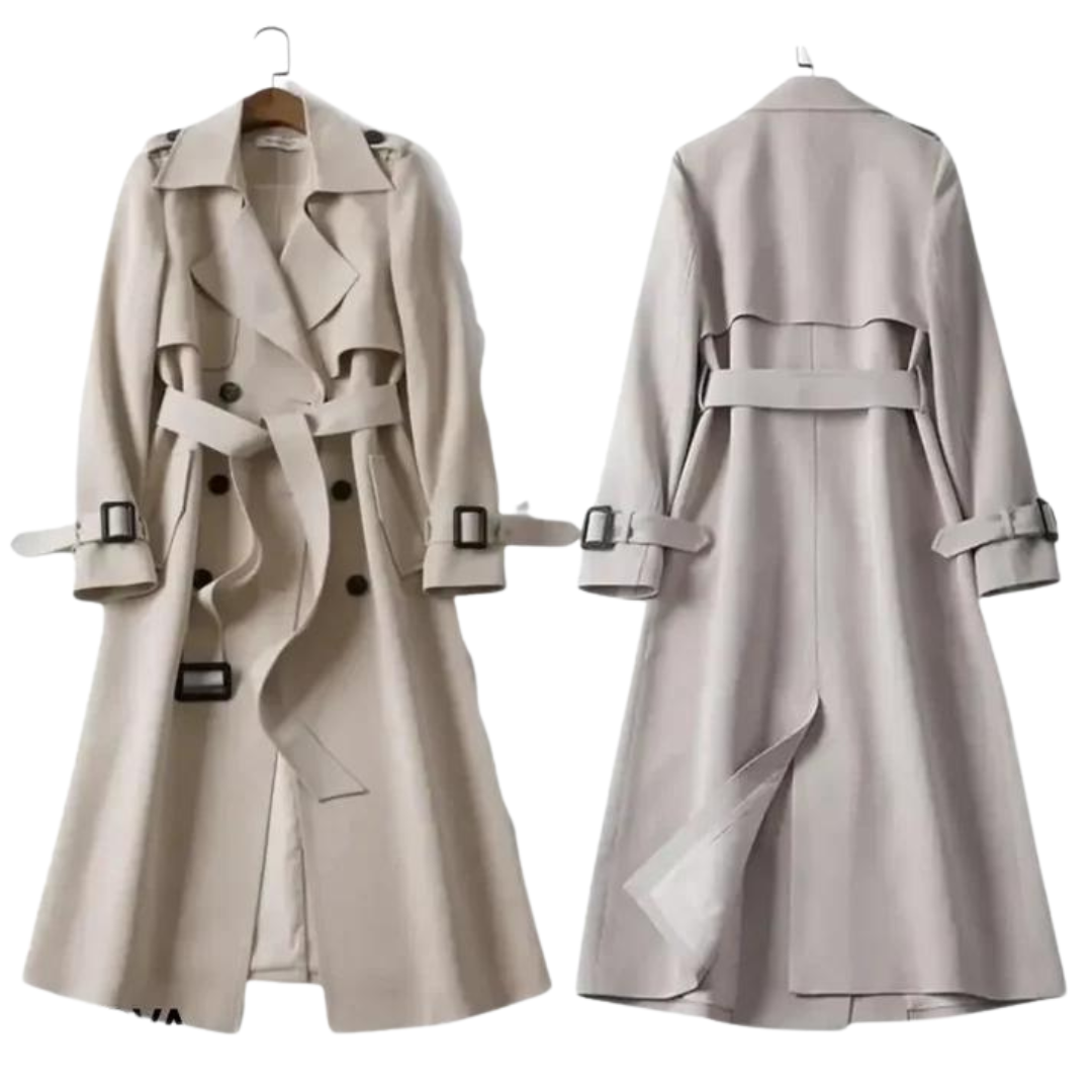 Trench da donna in cotone beige, design elegante e versatile, disponibile in colori classici. Stile raffinato e caldo.