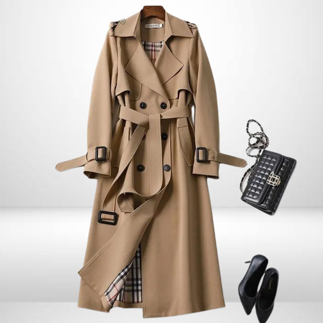 Trench da donna in cotone beige, design elegante e versatile, disponibile in colori classici. Stile raffinato e caldo.