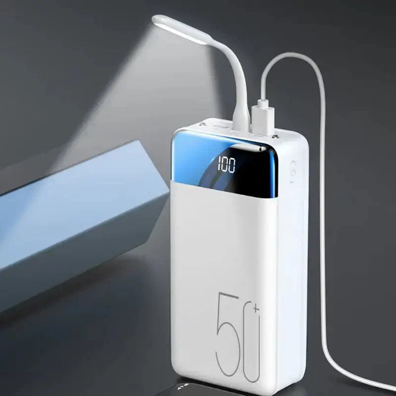 Fast charge 50000mAh portable power bank, ideal for multiple device charges, black finish