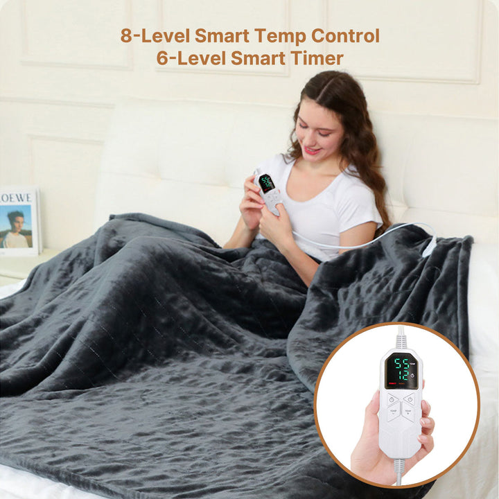 Electric car blanket, plush flannel and sherpa texture, providing warmth during cold travel