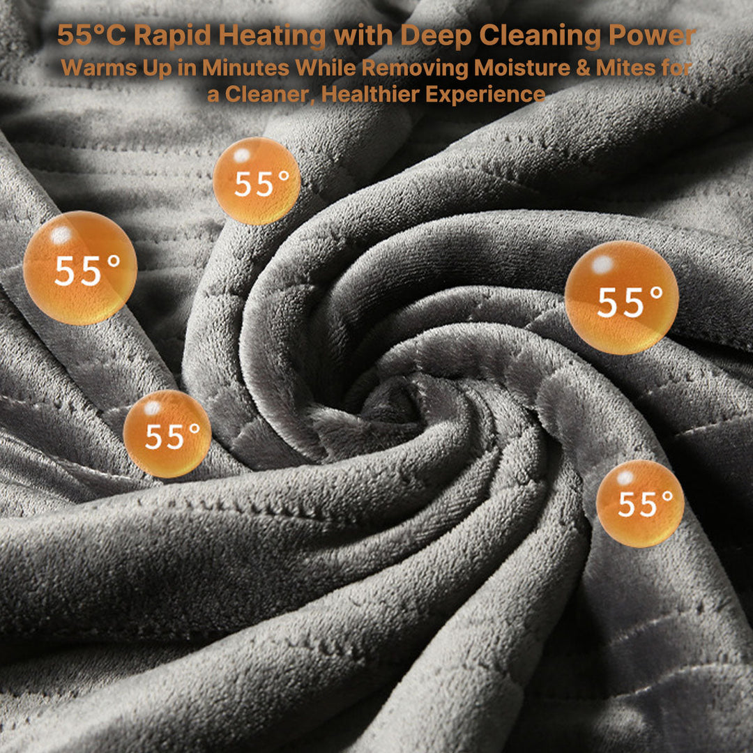 Cozy electric blanket, close-up of soft flannel sherpa fabric, offering ultimate warmth for camping