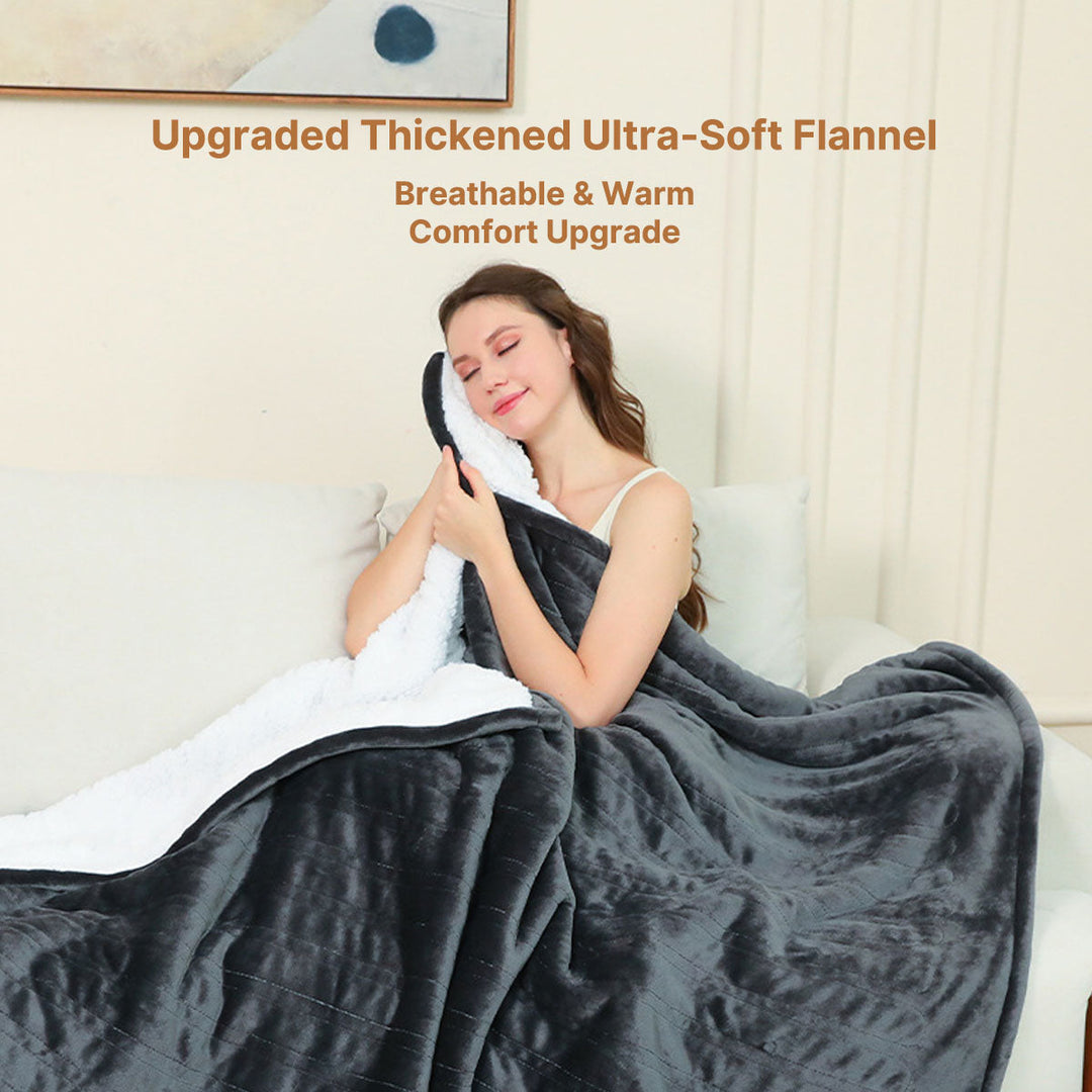Portable heated throw, plugged into a car outlet, highlighting its convenience for on-the-go warmth