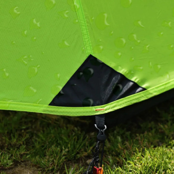 Backpacking tent for one person, showcasing its quick and easy setup using trekking poles