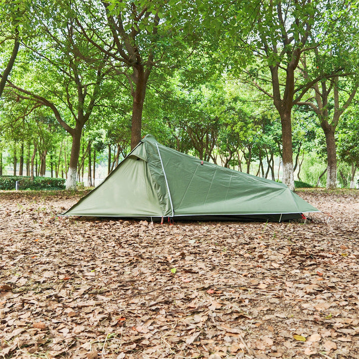 Close-up of waterproof fabric on ultralight 2-person tunnel camping tent