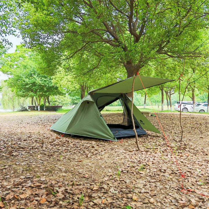 Interior shot showing space in ultralight 2-person waterproof tunnel tent