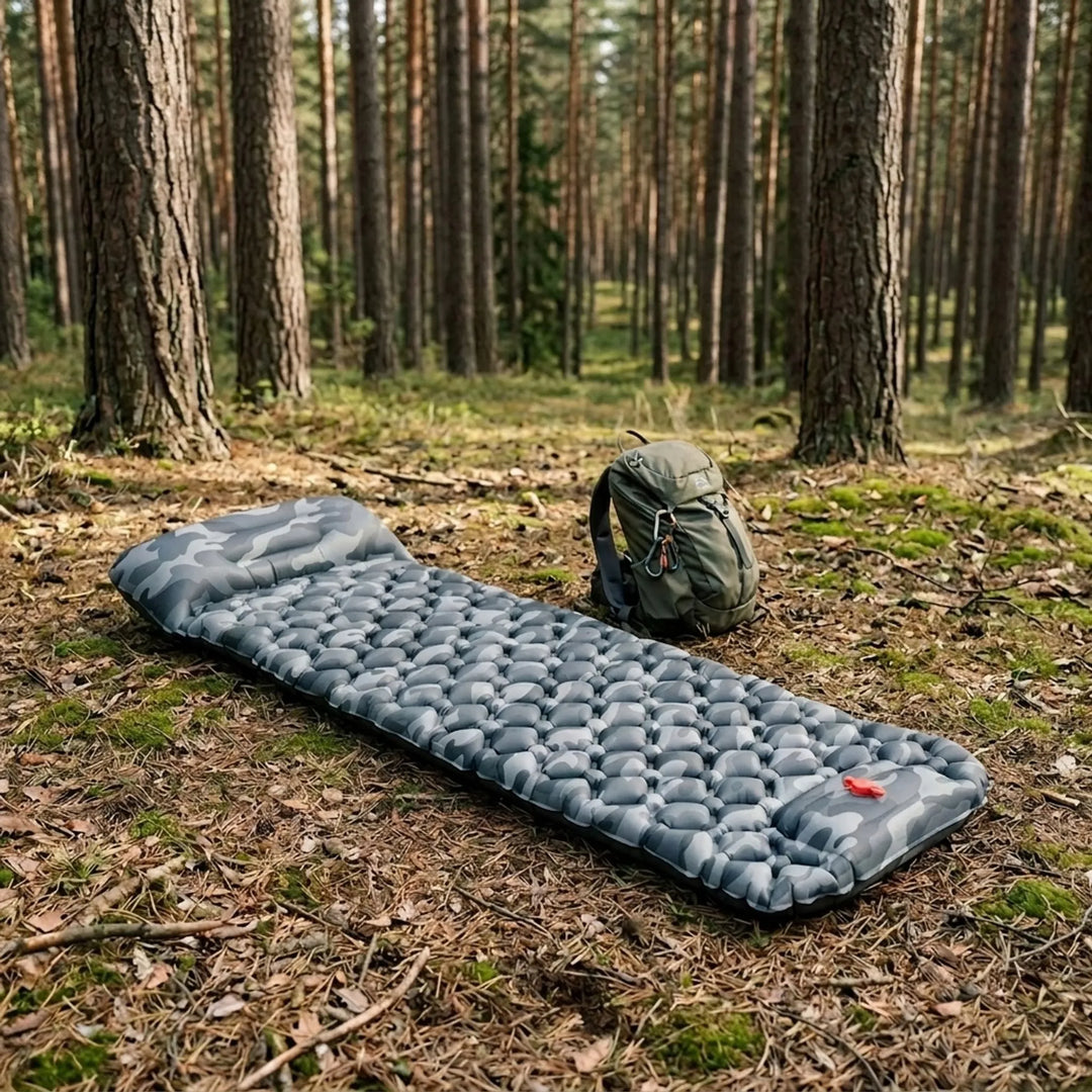 Ultralight backpacking sleeping pad, gray, for comfortable camping & hiking. Lightweight outdoor gear for travel.