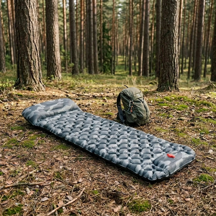 Ultralight backpacking sleeping pad, gray, for comfortable camping & hiking. Lightweight outdoor gear for travel.