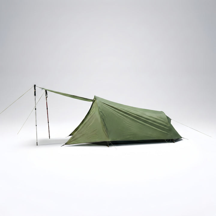 Ultralight backpacking tunnel tent for 2, 1.58kg, compact gold for hiking.