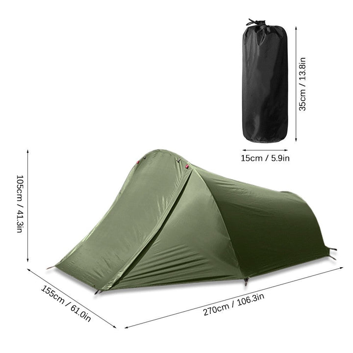 Compact pack size 2-person ultralight tunnel tent, 1.58kg, for adventurers.