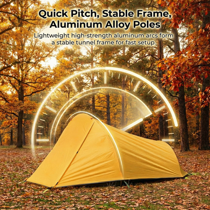 Tunnel design 2-person ultralight backpacking tent, 1.58kg, easy setup.