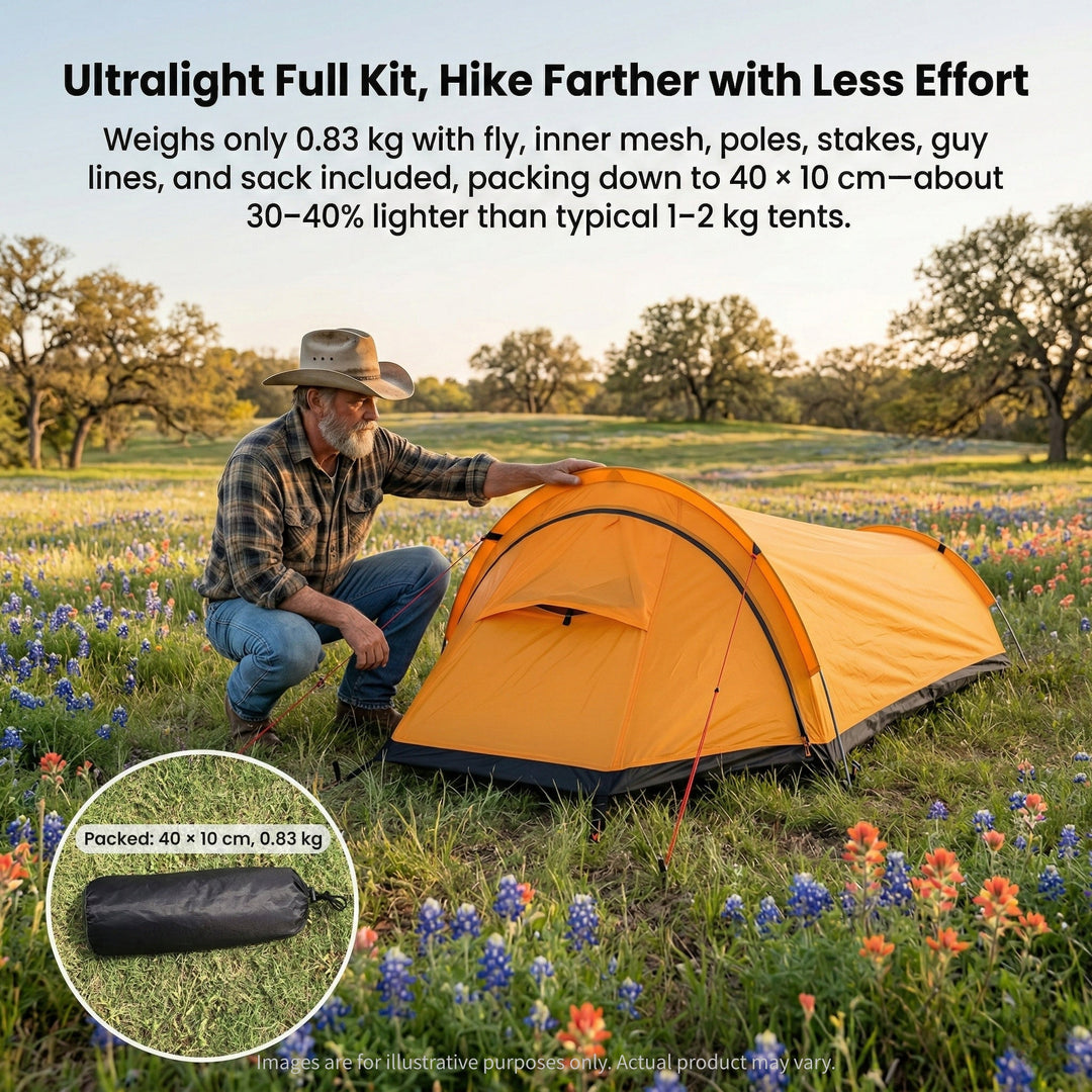 Single person bivy tent for hiking, ultralight design, survival shelter.