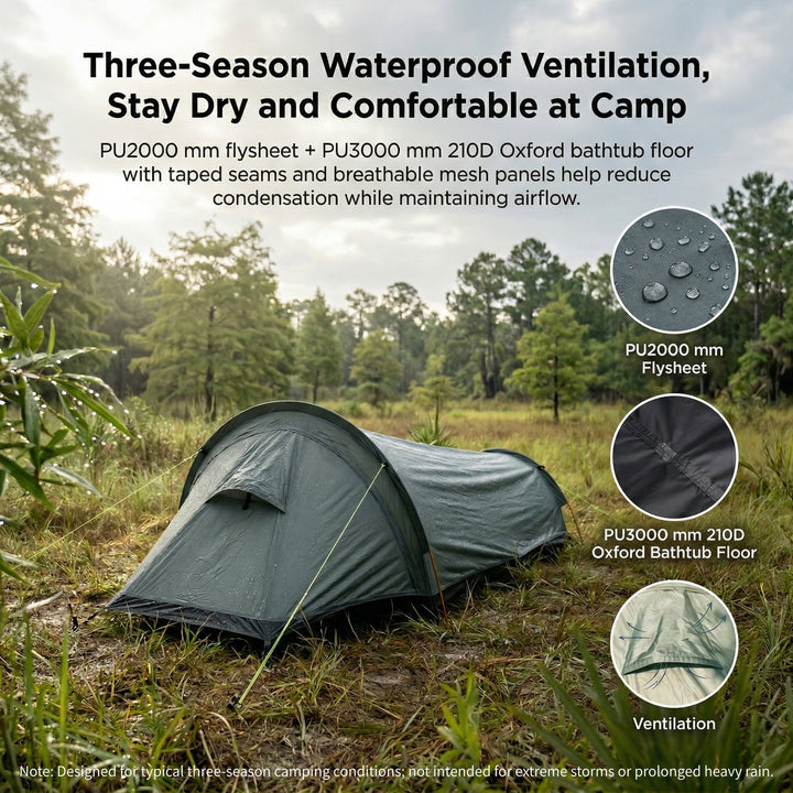 Waterproof bivy tent, perfect for backpacking and camping, compact outdoor gear.