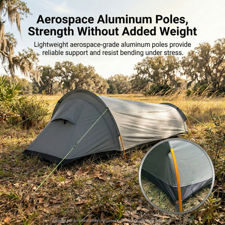 Camping bivy tent, compact and waterproof, ideal for solo outdoor adventures.