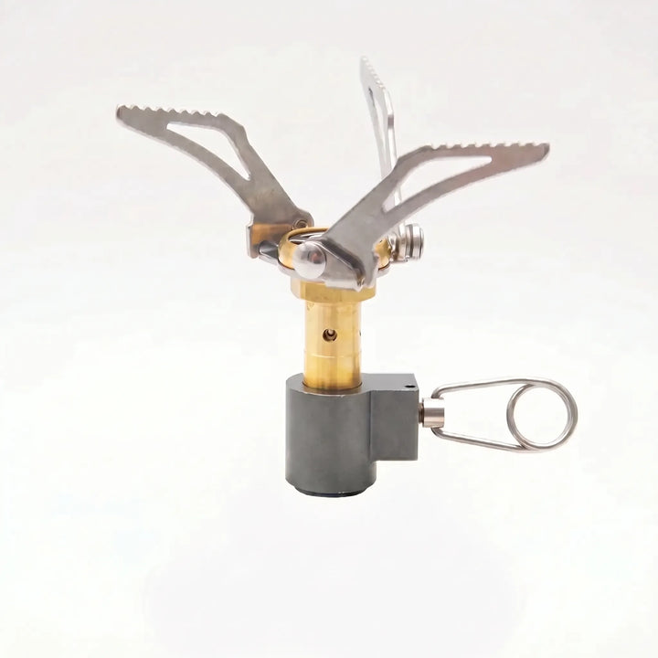 Efficient compact gas stove, ultralight and foldable for backpacking, camping, and fast outdoor cooking.