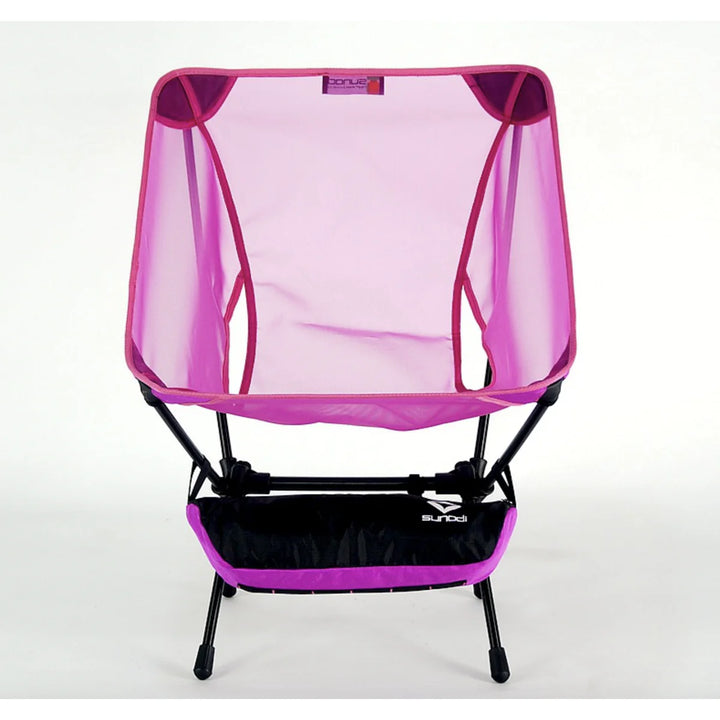 Ultralight folding chair with black mesh fabric, designed for outdoor use and portability