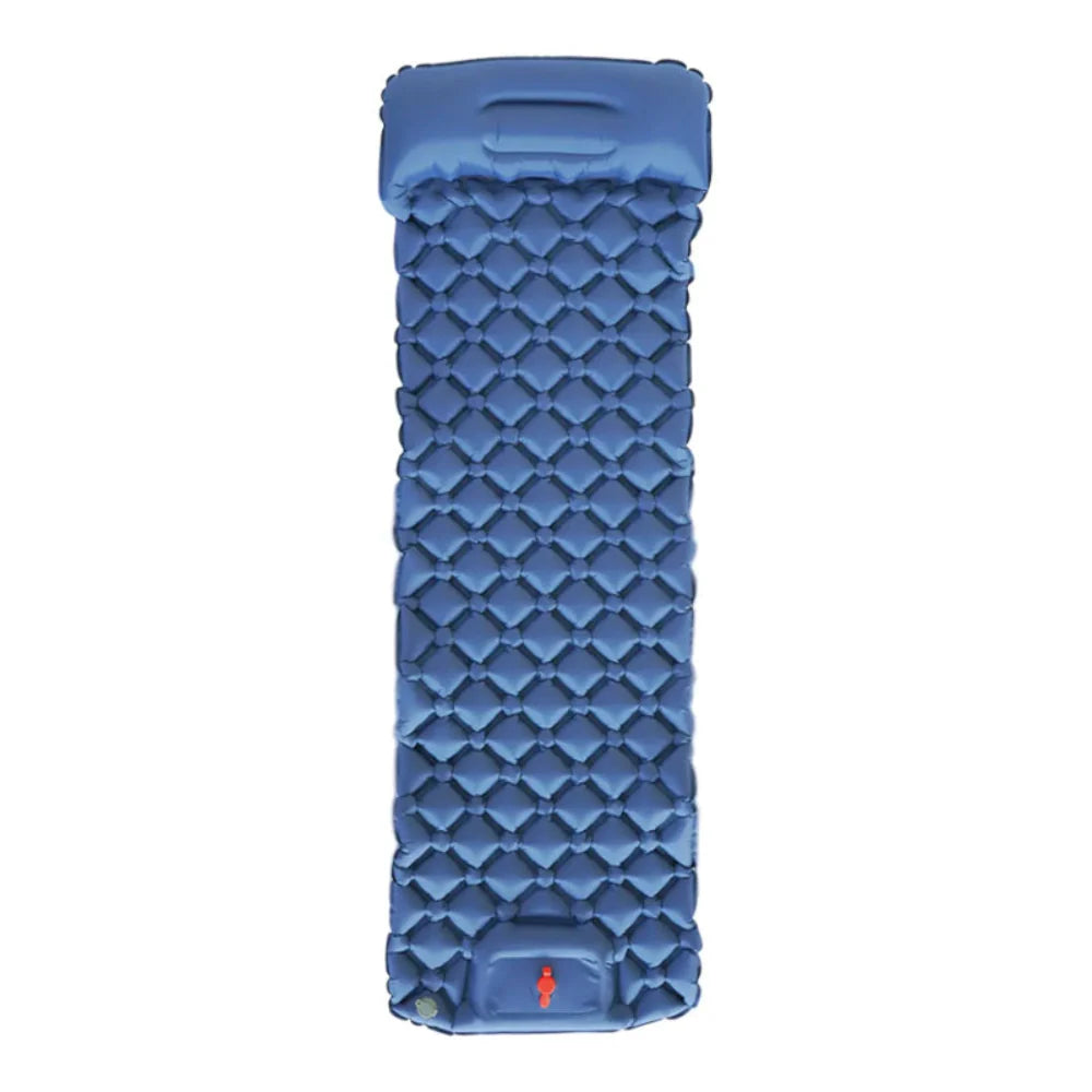 Inflatable mattress in a tent at sunrise, ready for a comfortable night's rest outdoors.