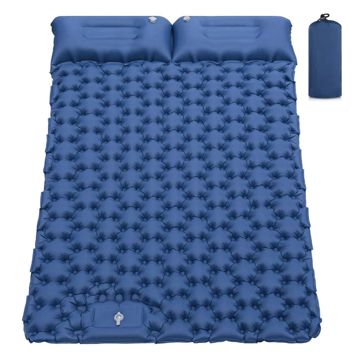 Two ultralight inflatable camping mattresses side by side, perfect for couples camping.