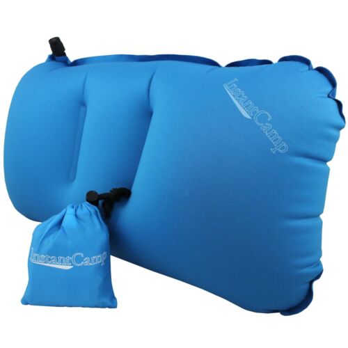 Ultralight inflatable camping pillow, blue, for comfortable travel & hiking sleep